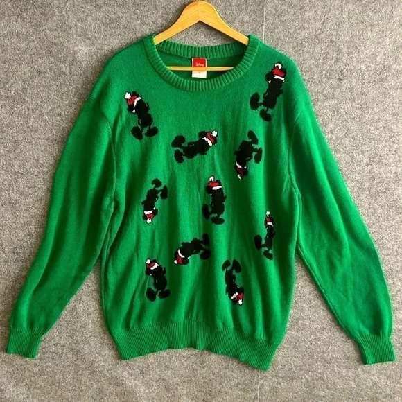 Disney Men's Santa Mickey Mouse Sweater, Christmas Sweater Green XL - Picture 1 of 5
